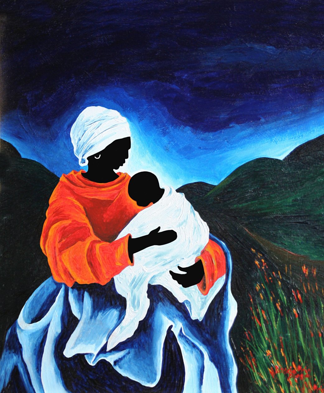 Madonna og barn - vuggevise, 2008 (akryl på træ) af Patricia Brintle