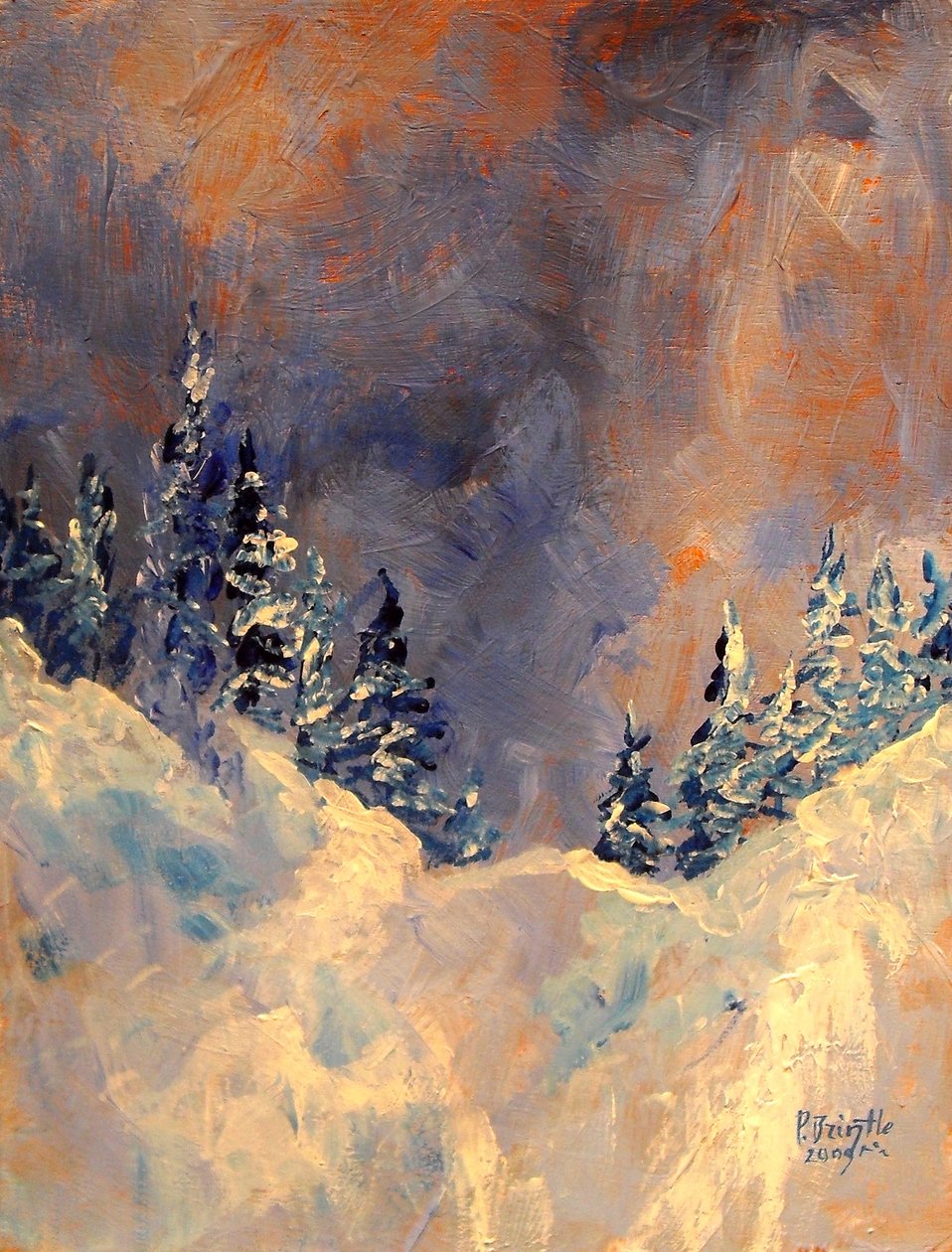 Mist on the Snow Peak, 2009, (akryl på træ) af Patricia Brintle