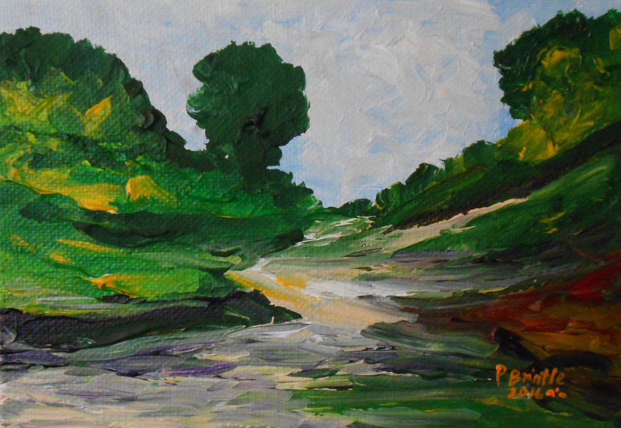 En spadseretur i Ennery, 2016 (akryl på kunstnertavle) af Patricia Brintle