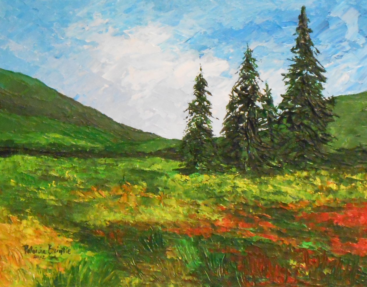 Down the valley, 2012 (akryl på artistboard) af Patricia Brintle