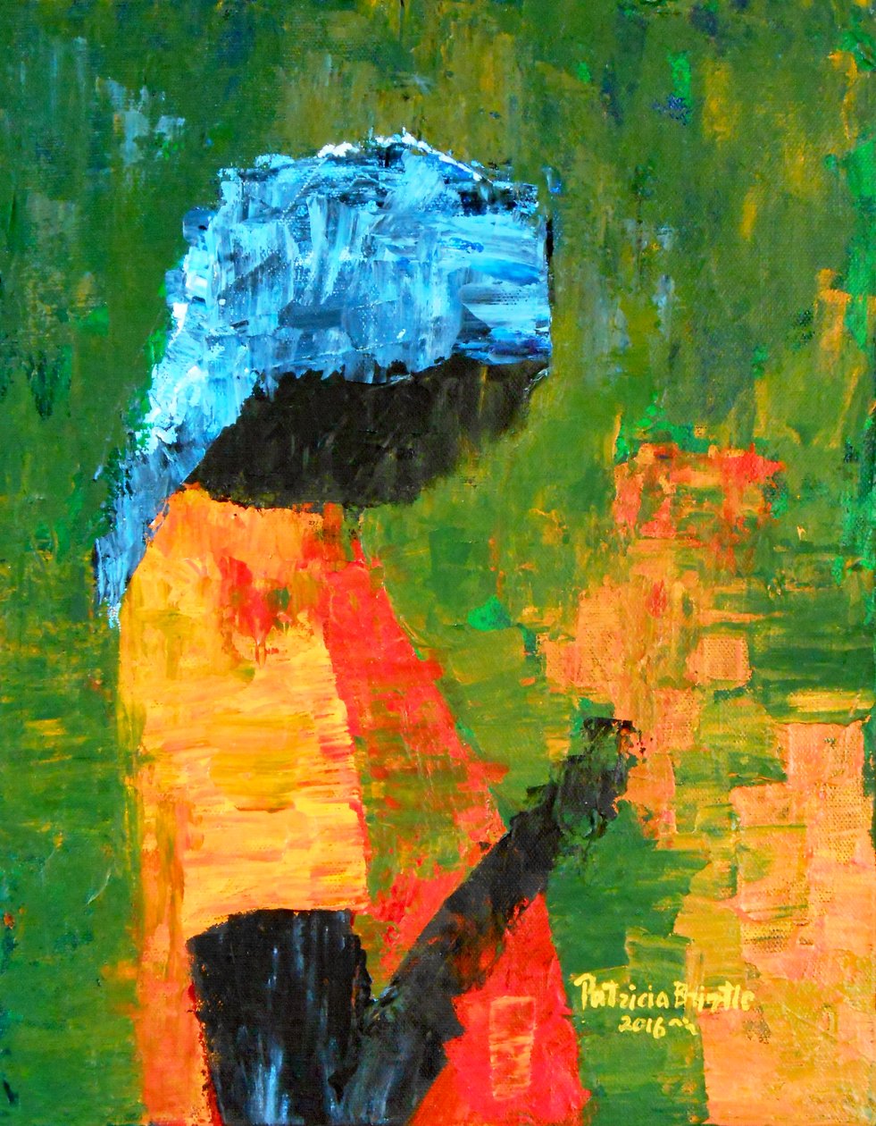 Blomster i hånden, 2016 (akryl på lærred) af Patricia Brintle