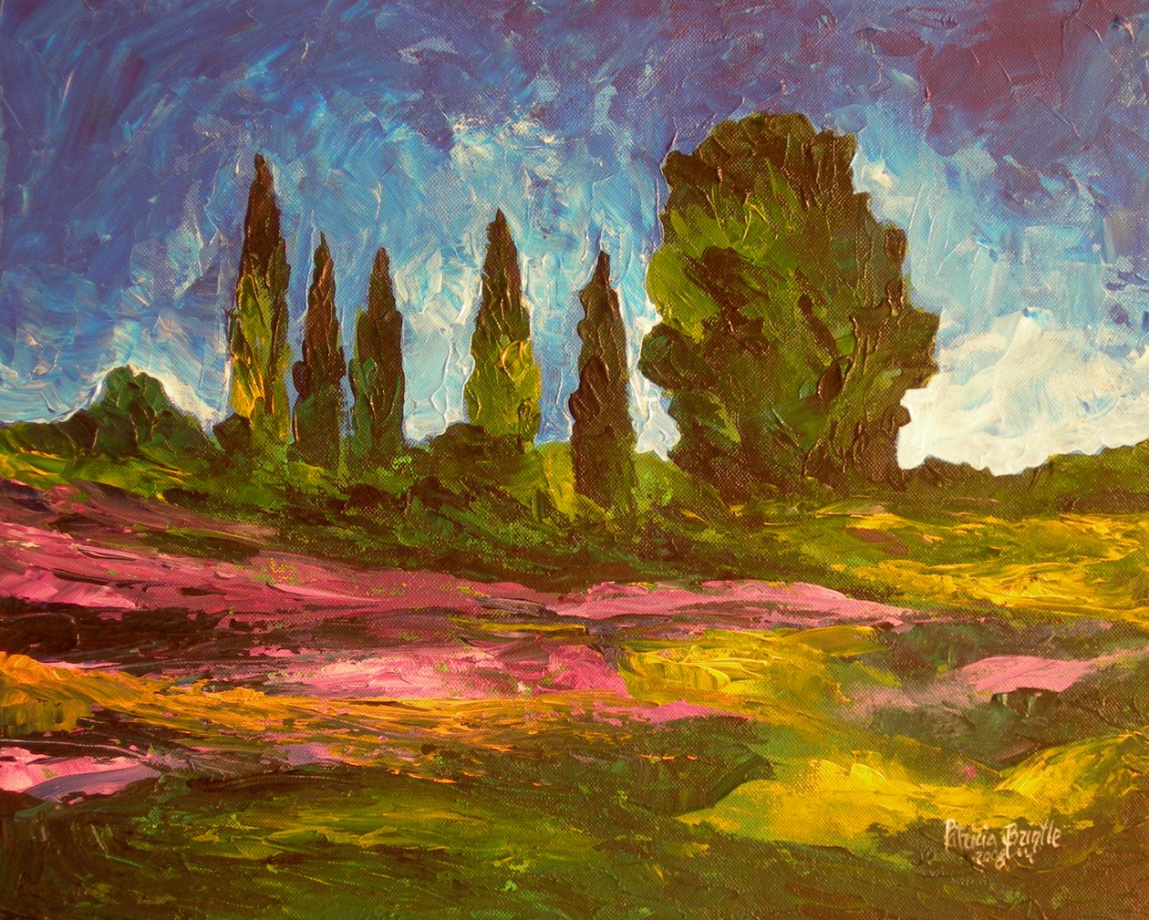 Lavendel blomstrer, 2009 (akryl på lærred) af Patricia Brintle