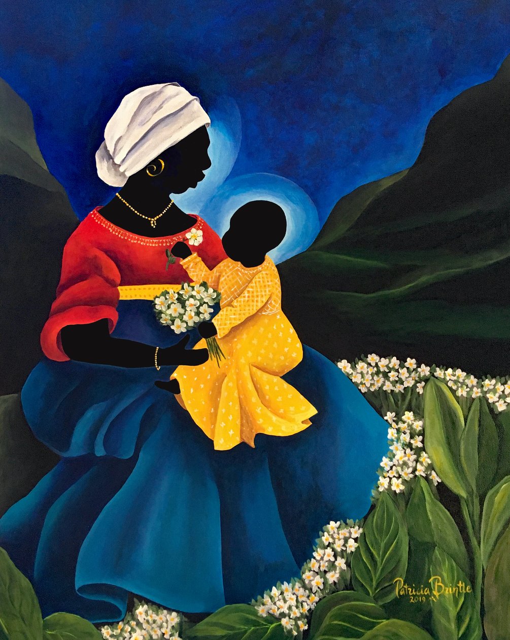 Madonna og barn med tusindfryd, 2019 af Patricia Brintle