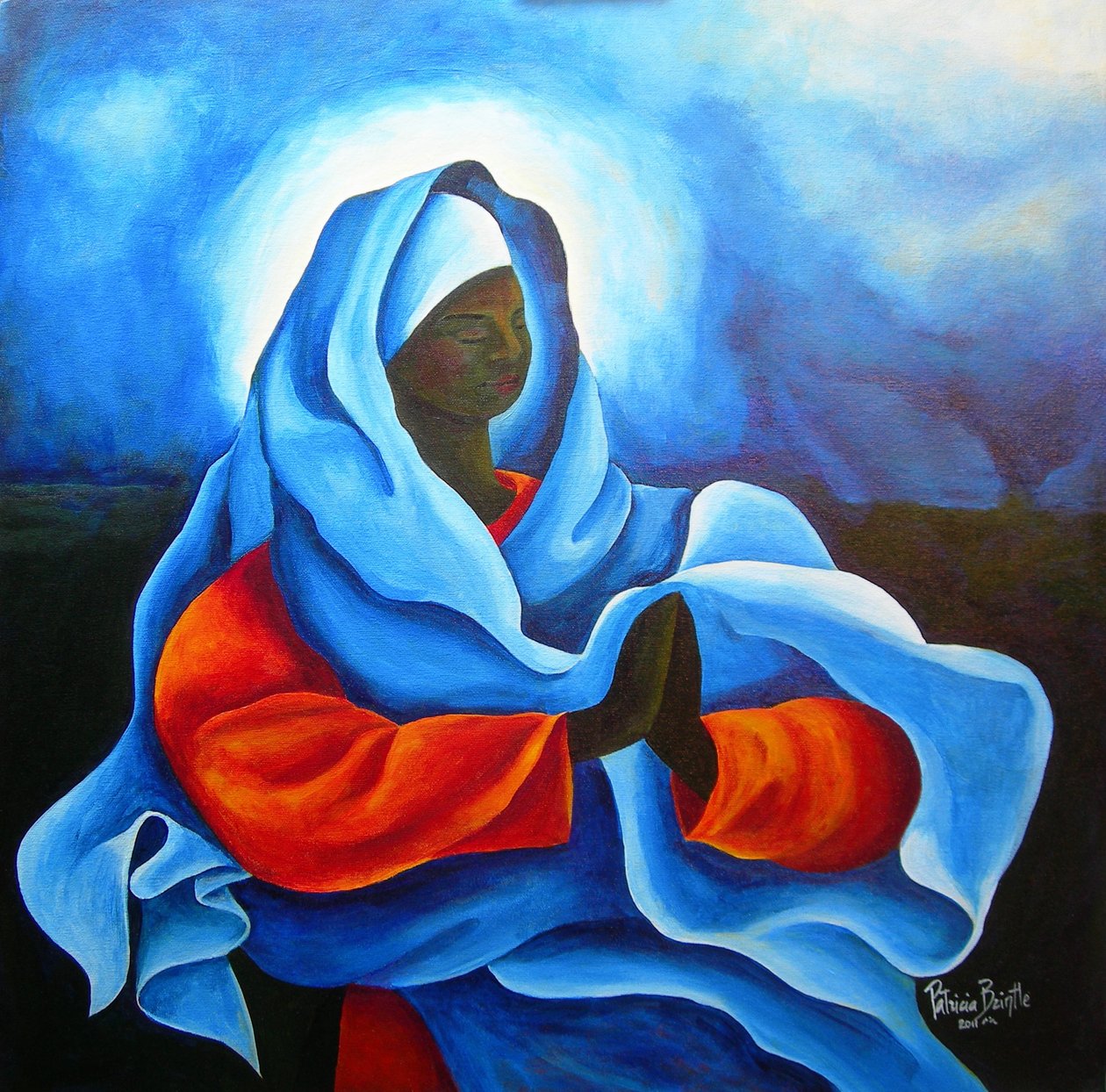 Mary in the Storm, 2011 (akryl på lærred) af Patricia Brintle
