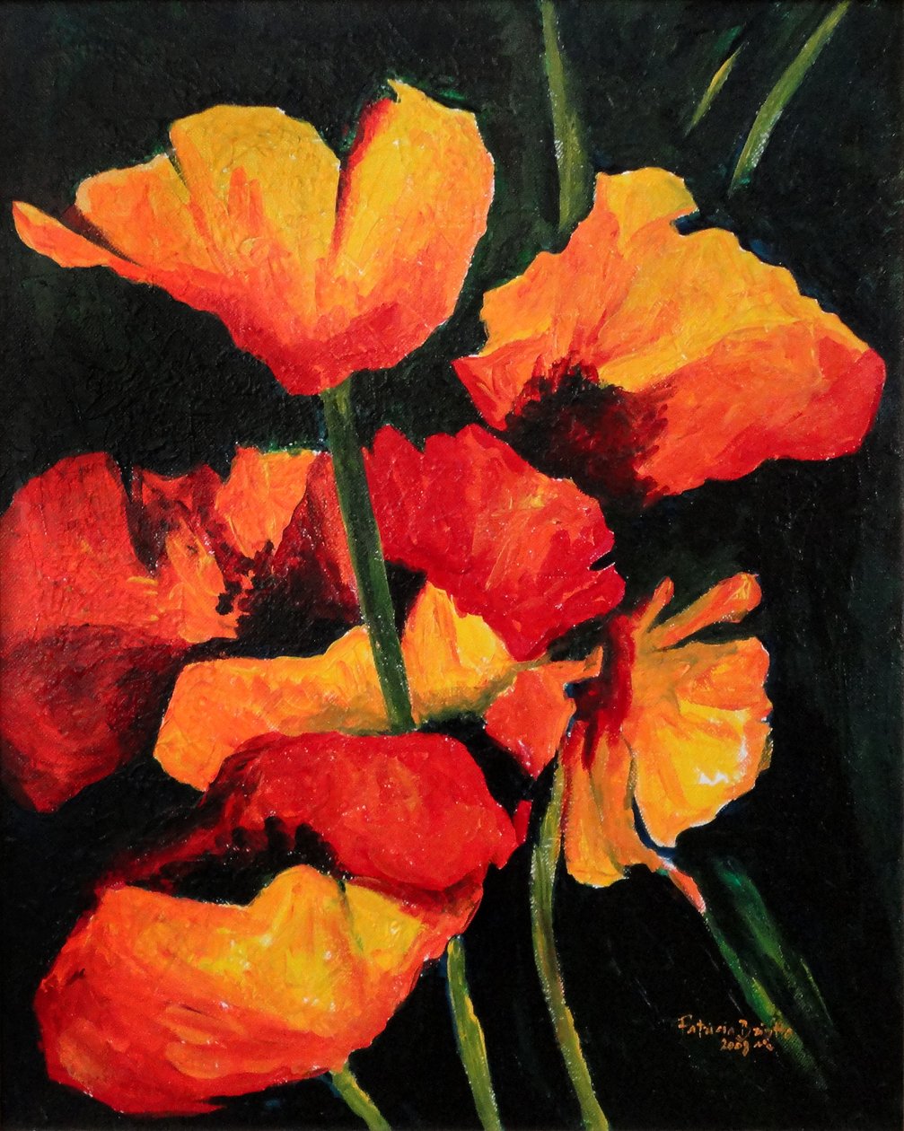 Spirited Poppies, 2008 (akryl på lærred) af Patricia Brintle