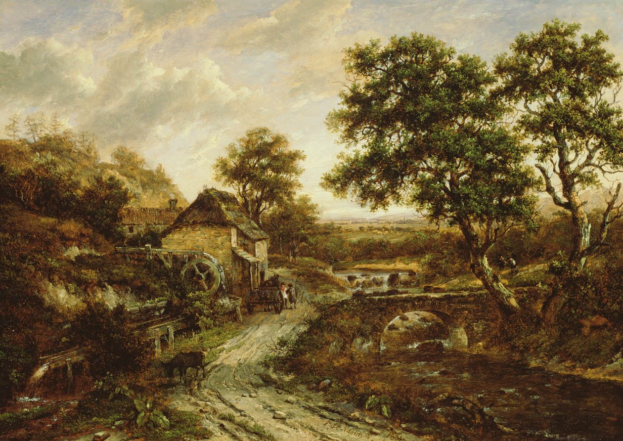Overskudt Flintmølle i Landskab med Vandfald, 1831 af Patrick Nasmyth