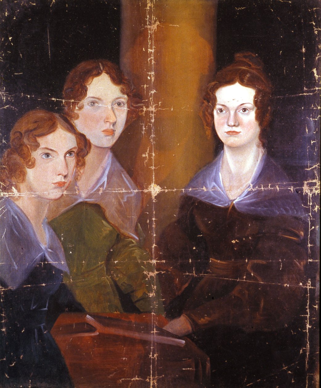 Portræt af de tre Bronte-søstre: Charlotte Bronte (1816-1855), Emily Bronte (1818-1848) og Anne Bronte (1820-1849), engelske forfattere. Maleri af deres bror Branwell Patrick Bronte (1817-1848). 1834. af Patrick Branwell Bronte
