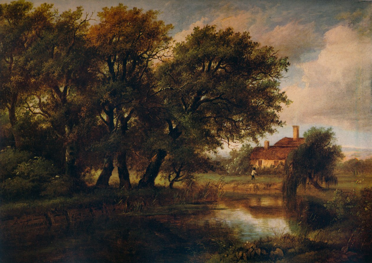 Gamle hytter ved Brent, med udsigt mod Harrow, 1830 af Patrick Nasmyth