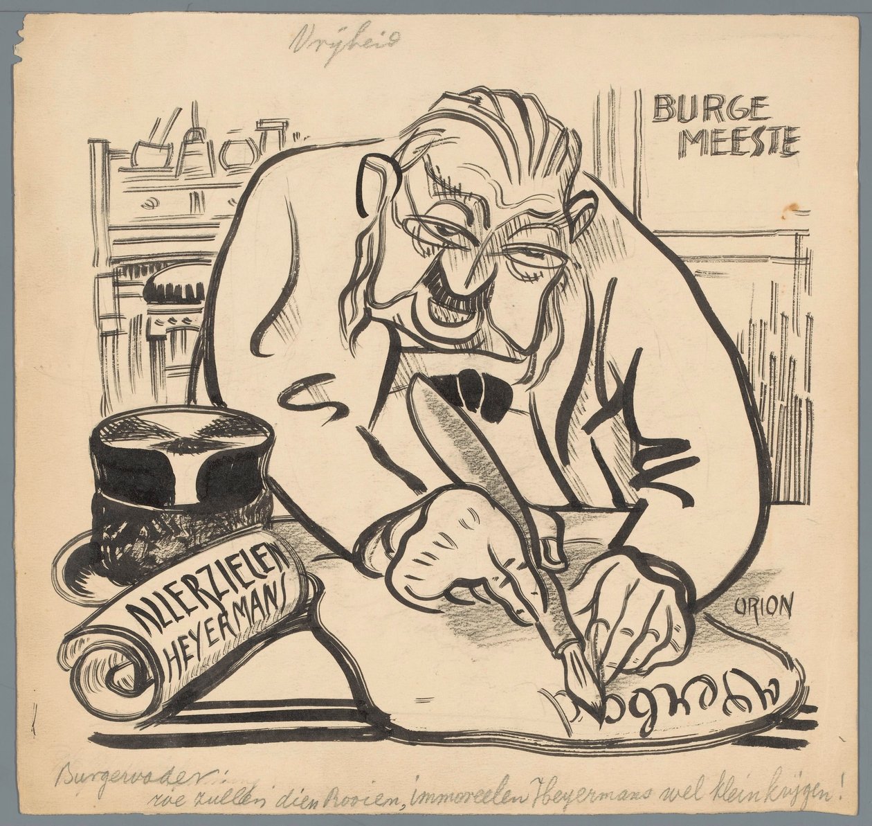 Borgmester forbyder Heijermans Alle Sjæles Dag Frihed (titel på objekt) af Patricq Kroon (signed by artist)