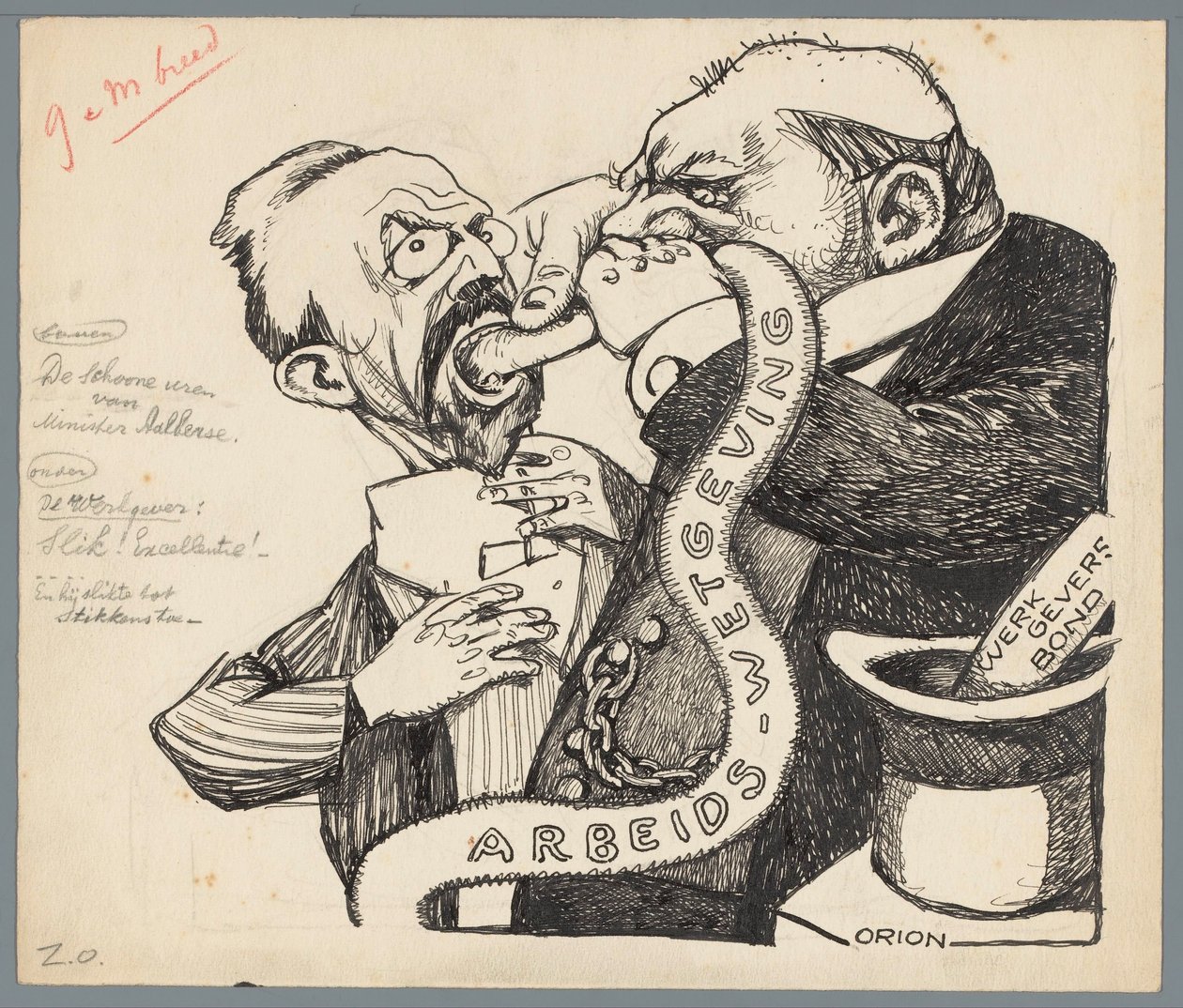 minister Aalberse og arbejdsgiveren Minister Aalberses rene fjer (titel på objekt) af Patricq Kroon (signed by artist)