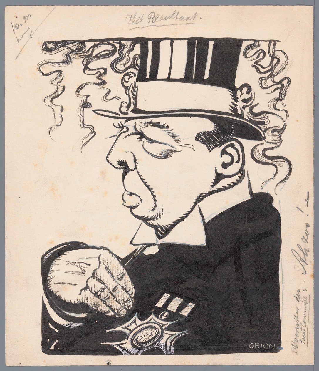 Politiker med høj hat og kistepris Resultatet (titel på objekt) af Patricq Kroon (signed by artist)