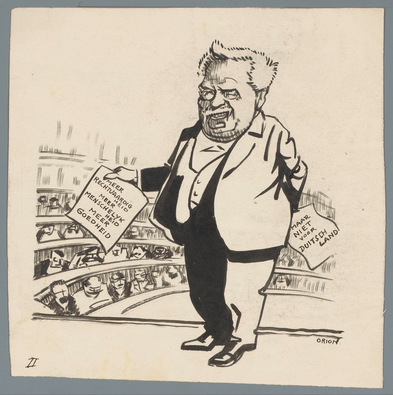 Streng behandling af Tyskland Mere retfærdighed, mere menneskelighed, mere godhed / men ikke for Tyskland (titel på objekt) af Patricq Kroon (signed by artist)