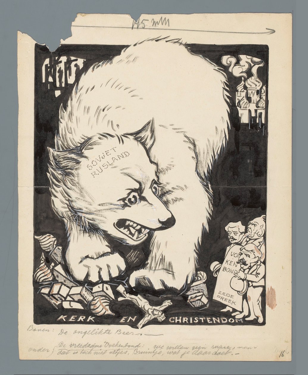 Russisk bjørn ødelægger kirkerne The Unlicked Bear (titel på objekt) af Patricq Kroon