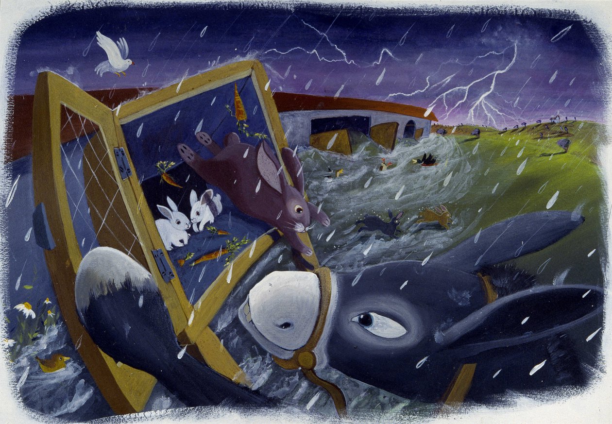 Dyr og Noes ark under syndfloden, illustration af Patrizia La Porta. af Patrizia La Porta