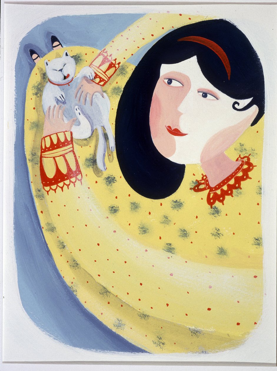 Ung kvinde kæler for sin kat - illustration af Patrizia La Porta af Patrizia La Porta