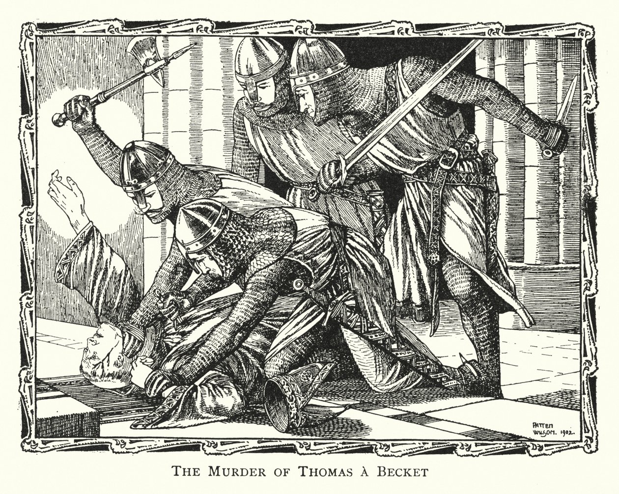 Mordet på Thomas a Becket (litografi) af Patten (after) Wilson