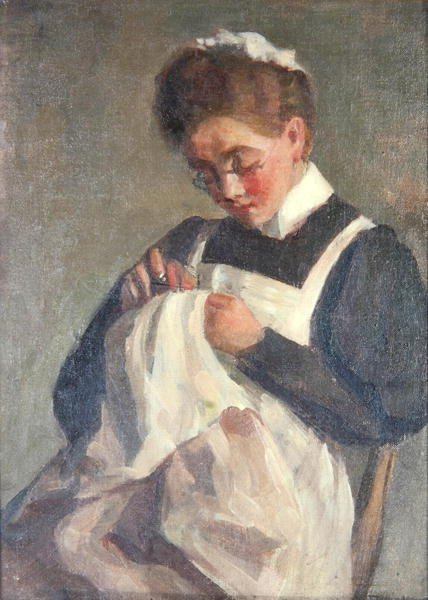 The Sewing Maid (olie på lærred) af Patti Mayor