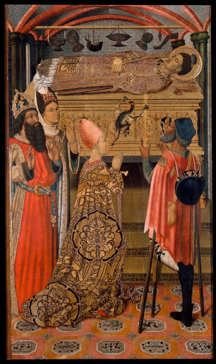 Prinsesse Eudocia (Eudoxie) (408-460) før Saint Stephens grav - Prinsesse Eudoxia før Saint Stephens grav - Maleri af Vergos-familien (aktivt i slutningen af ​​det 15. århundrede) - ca. 1495 - Tempera på panel - 192,3x114 - Museu Nacional d