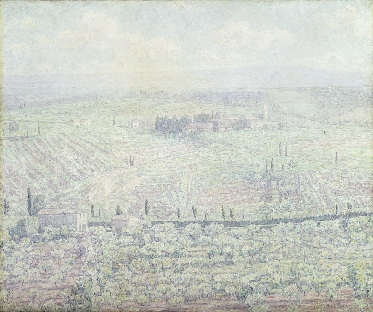 Et kuperet toscansk landskab om morgenen en solrig sommerdag, ca. 1930 af Paul Baum