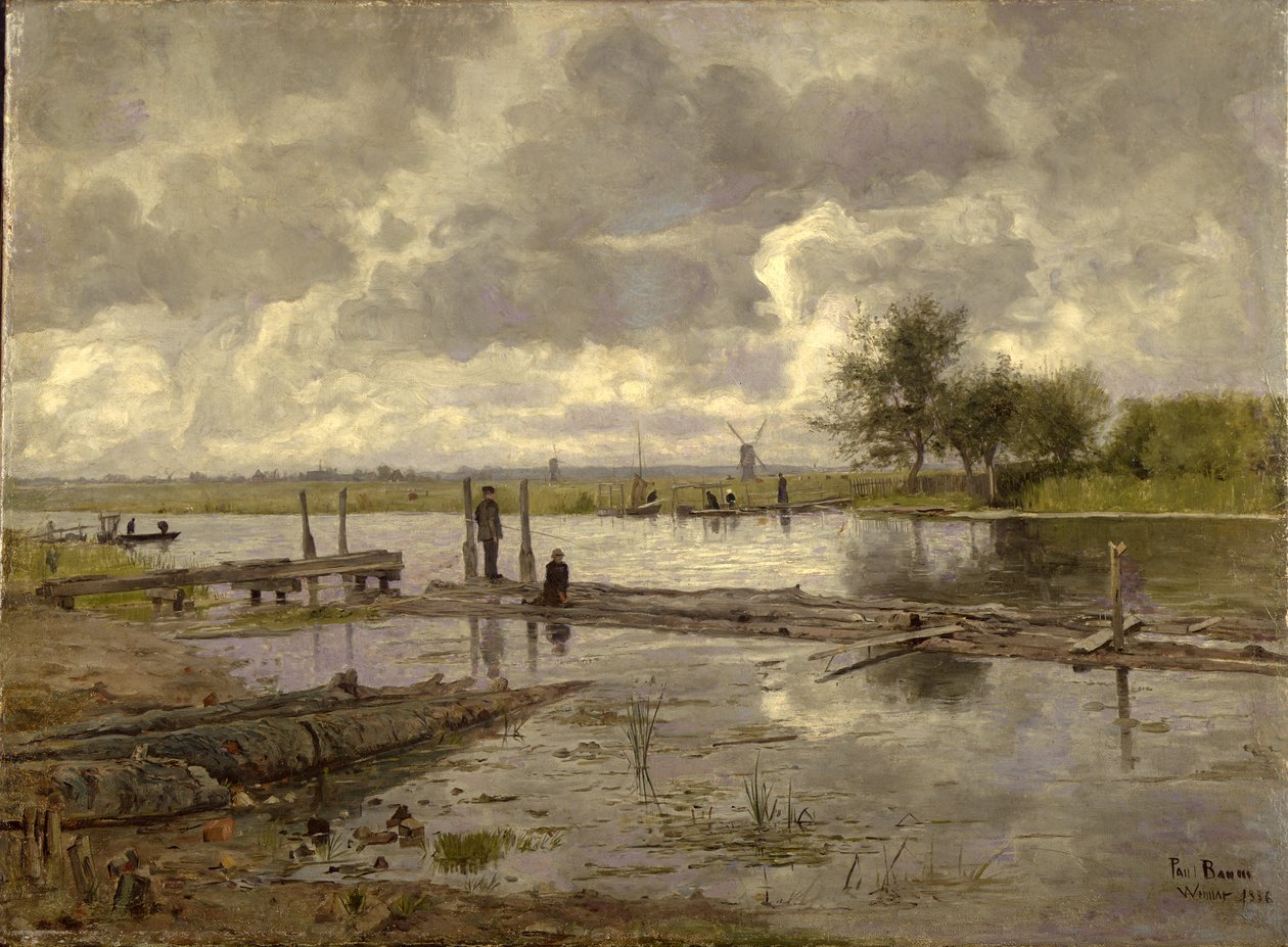 Landskab med Ilm nær Weimar, med en fisker, 1886 af Paul Baum