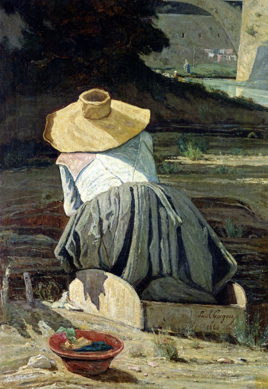 Vaskekone ved floden, 1860 af Paul Camille Guigou