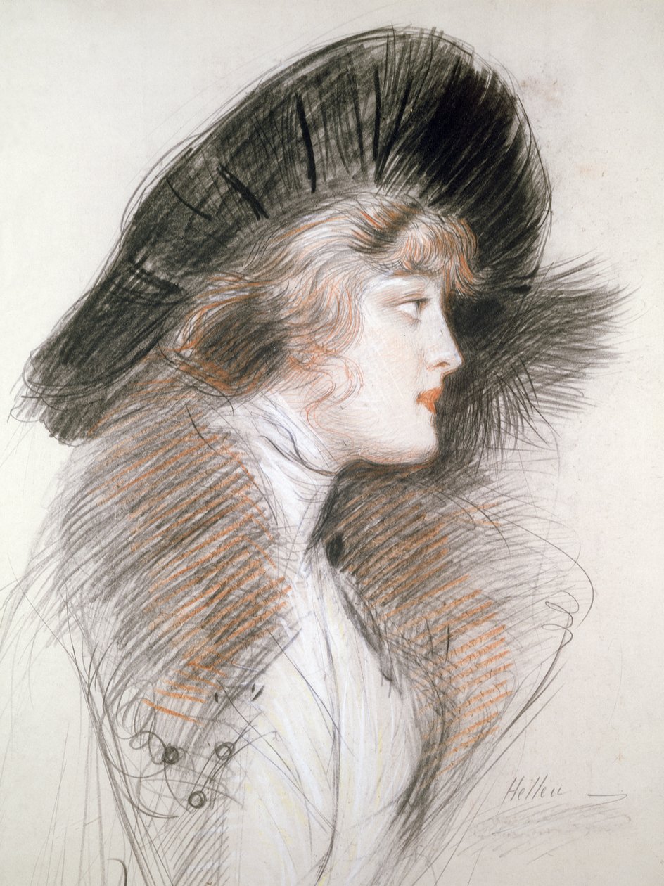 Hoved af en elegant kvinde (blyant og farvekridt) af Paul Cesar Helleu