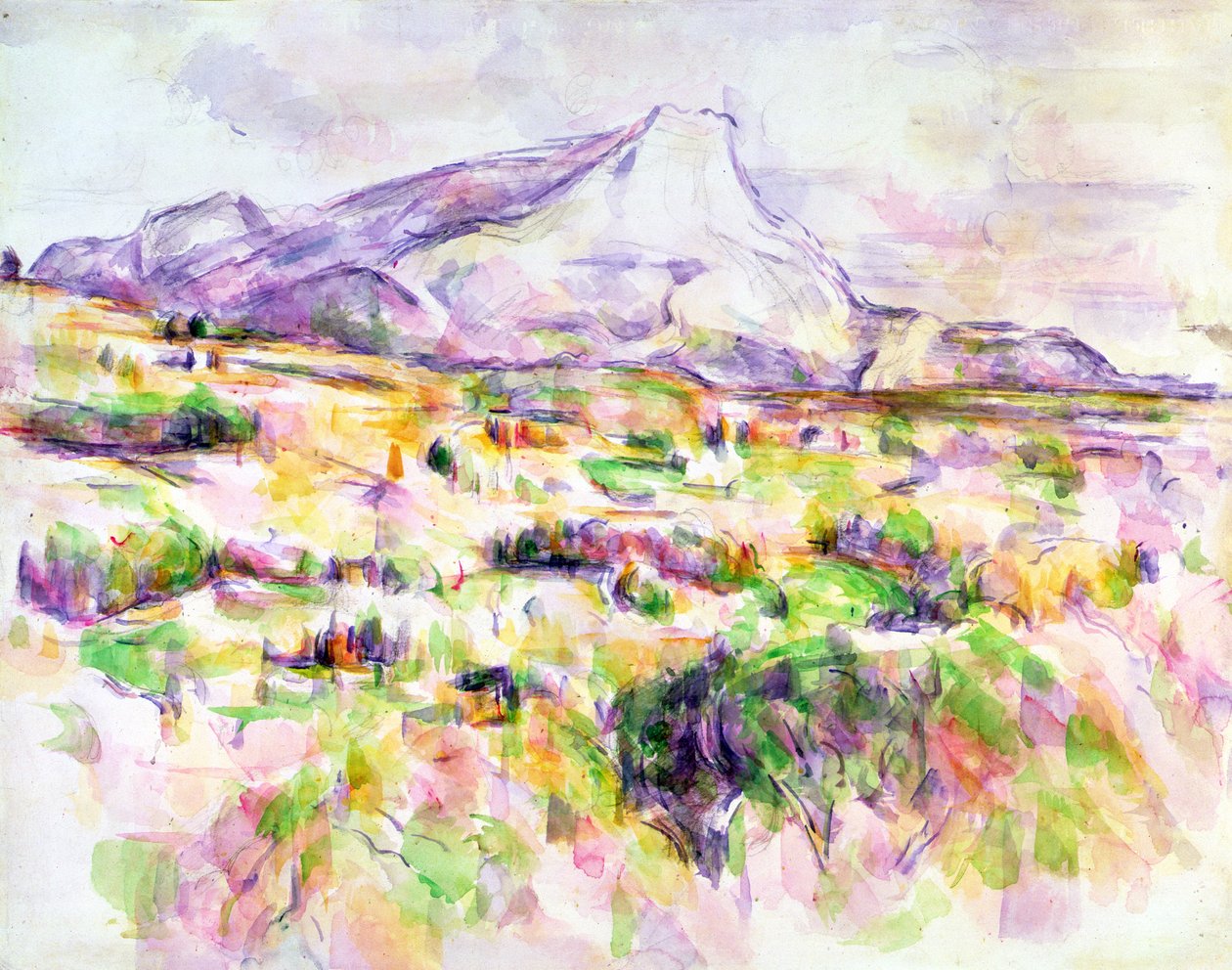Mont Sainte-Victoire fra Les Lauves, 1902-06 (wc & grafit på papir) af Paul Cézanne