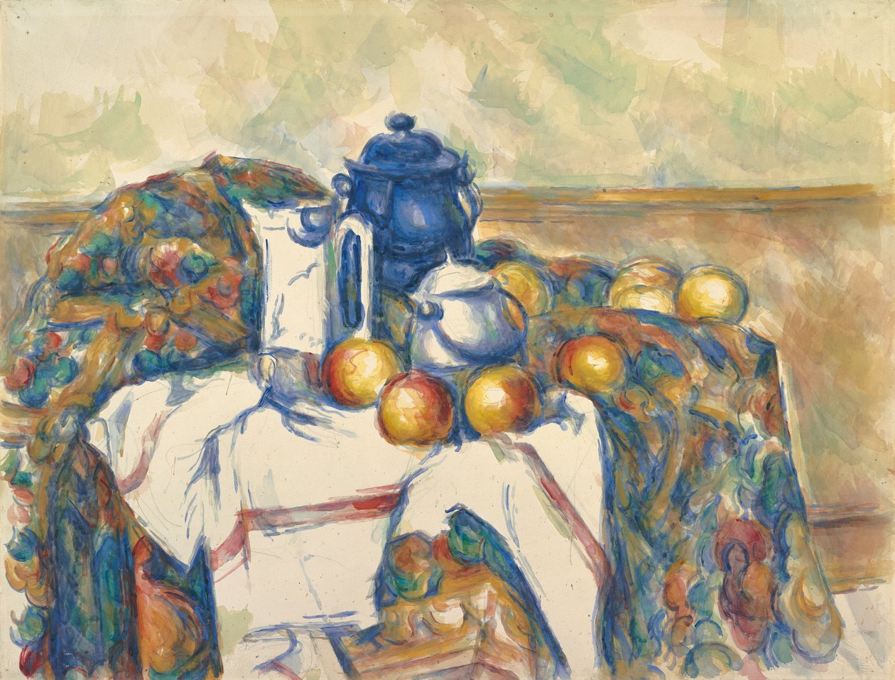 Stilleben med blå krukke, ca.1900 (akvarel over grafit) af Paul Cézanne