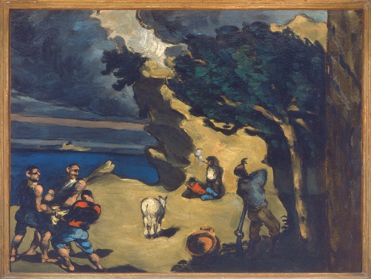 Tyvene og æslet, 1869-70 af Paul Cézanne