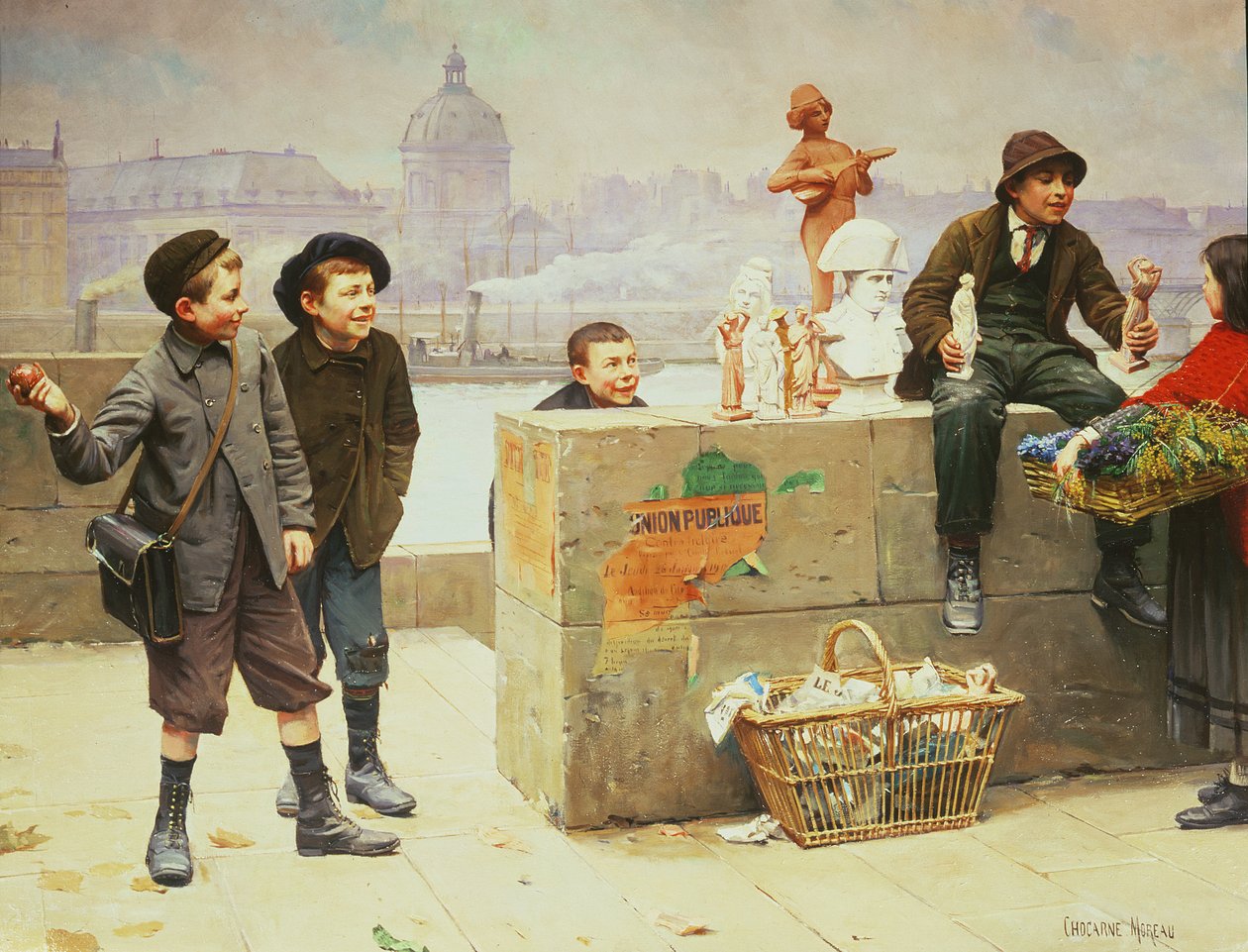 Unge pedeller på Pont Des Arts, Paris af Paul Charles Chocarne Moreau