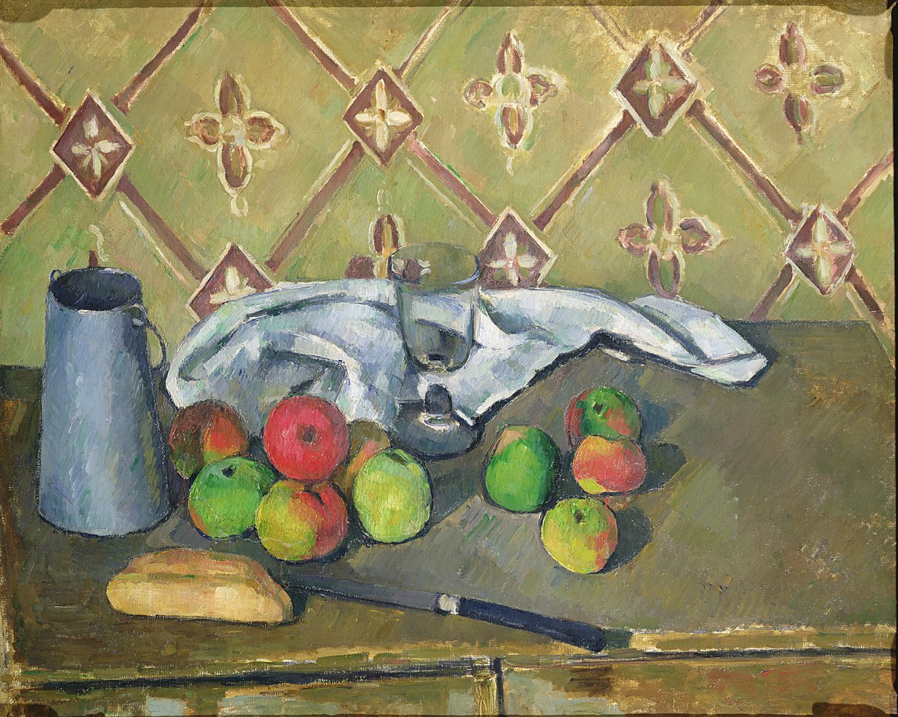 Frugt, Serviette og Mælkekande, c.1879-82 af Paul Cézanne