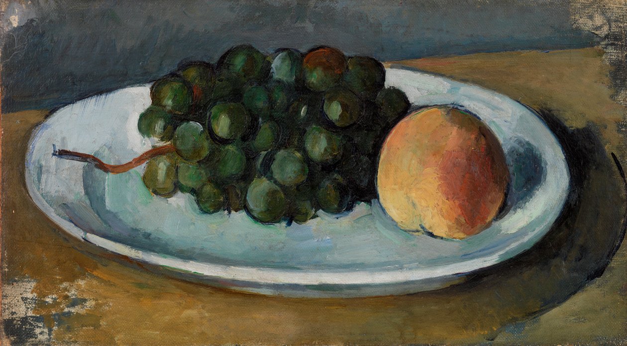 Druer og fersken på en tallerken, 1877-79 af Paul Cézanne