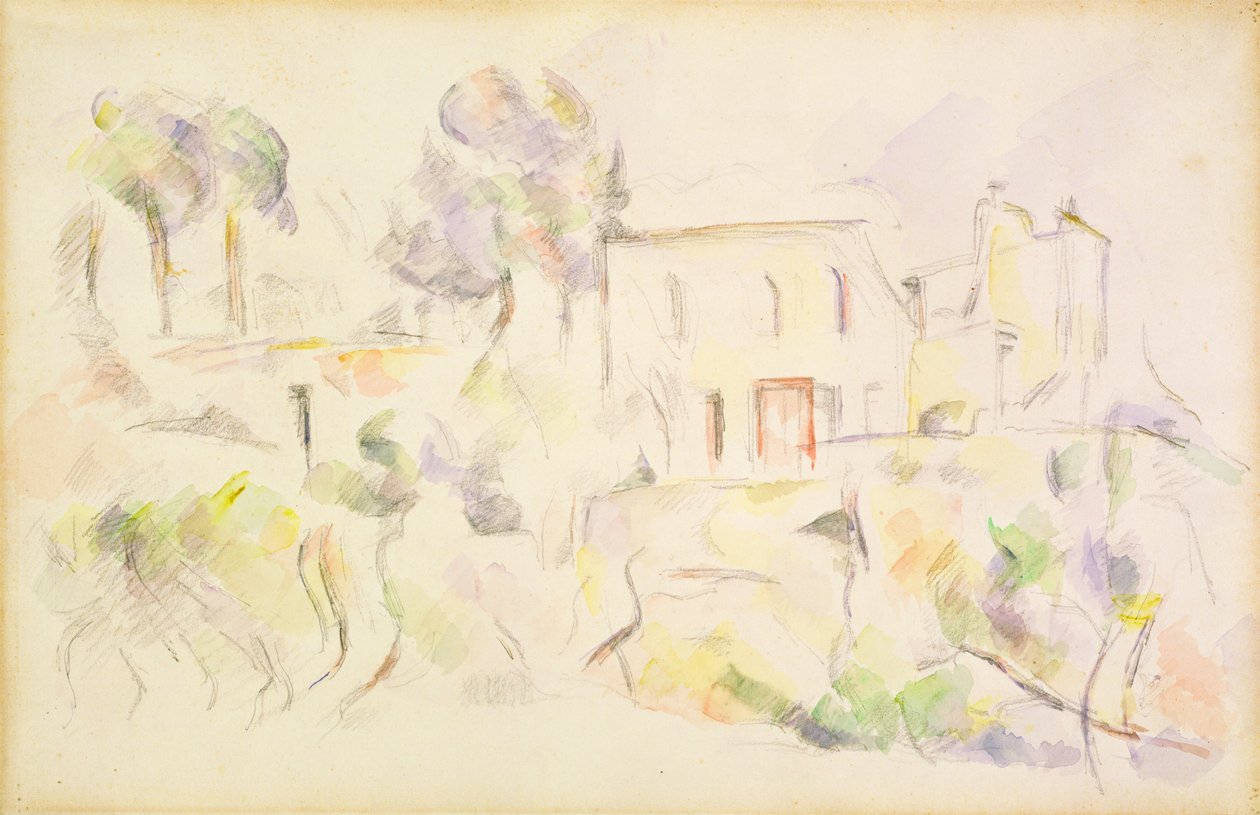 Gruppe af huse, 1890-94 (wc på papir) af Paul Cézanne