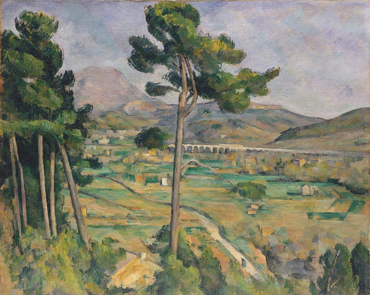 Landskab med viadukt: Montagne Sainte-Victoire, c.1885-87 af Paul Cézanne