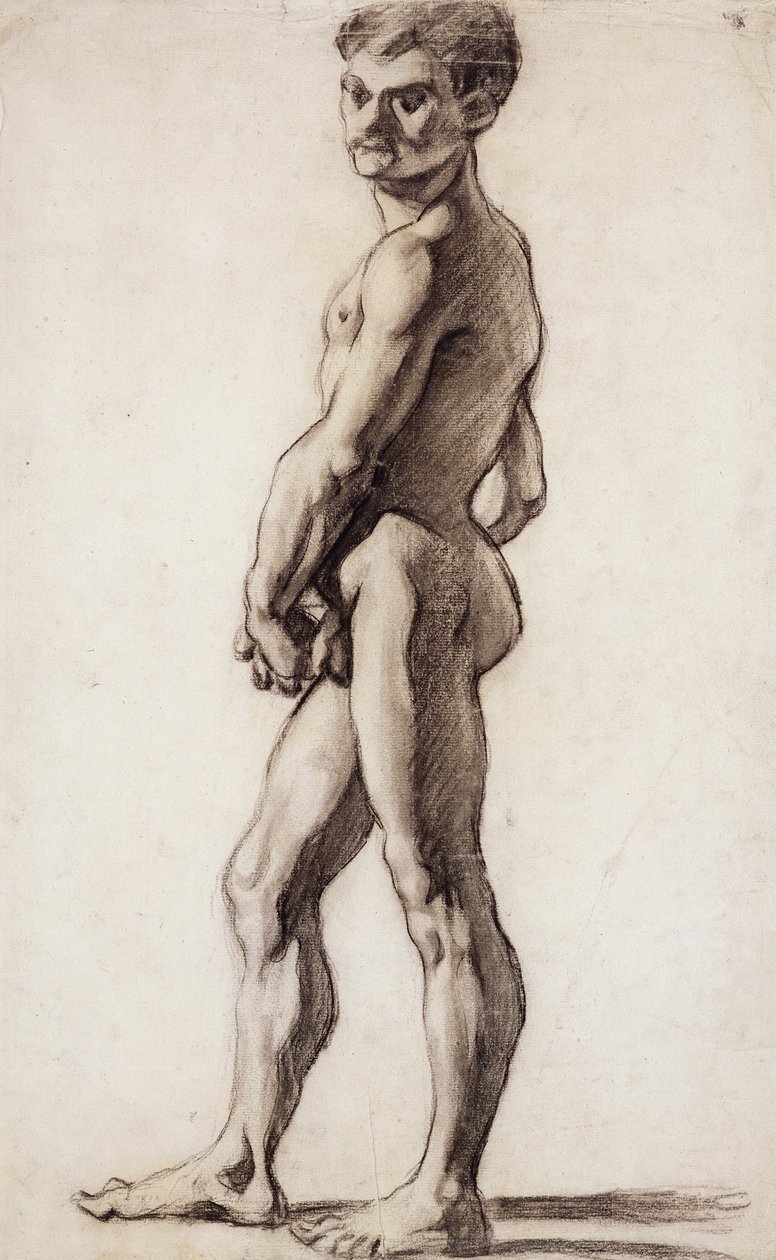 PD.55-1961 Mand nøgen, ca. 1863 (sort kridt på papir) af Paul Cézanne