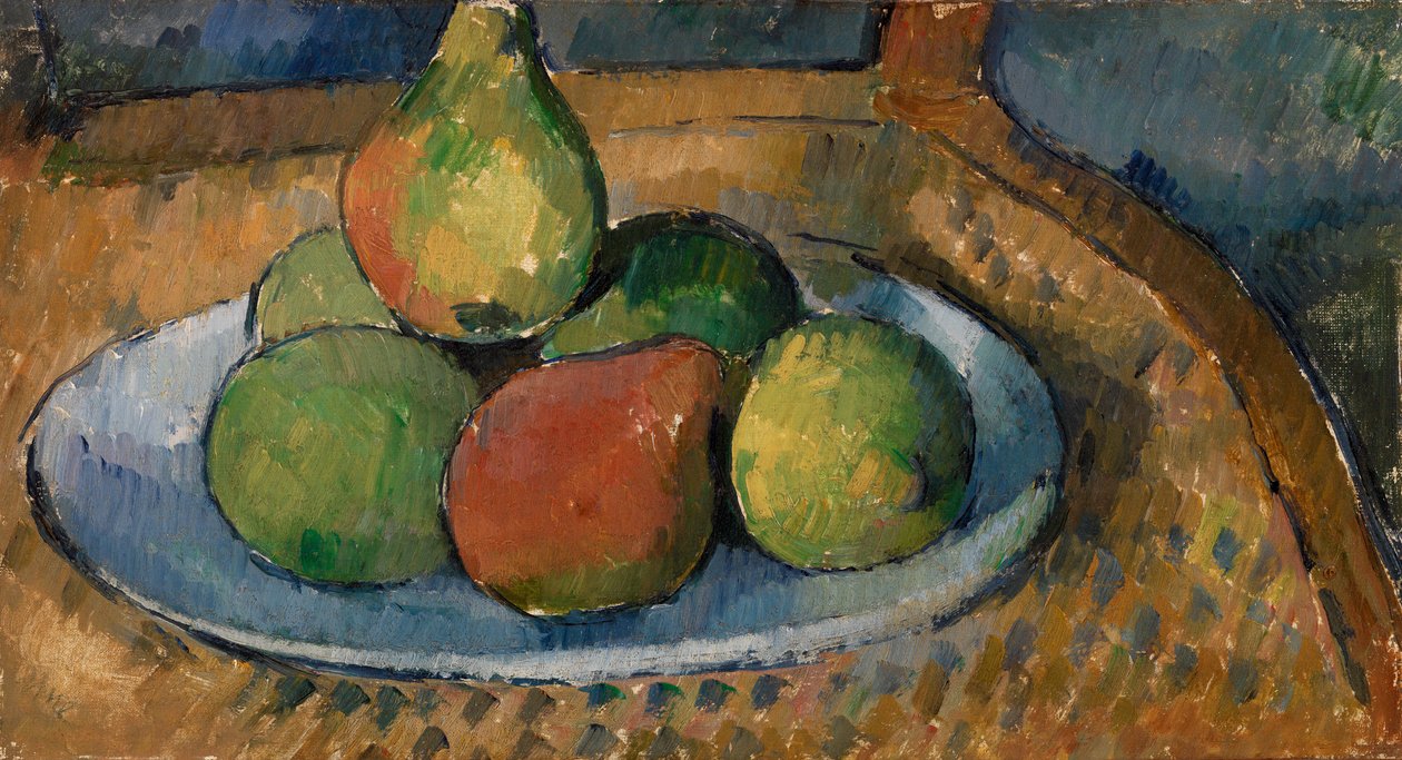 Tallerken med frugt på en stol, 1879-80 af Paul Cézanne