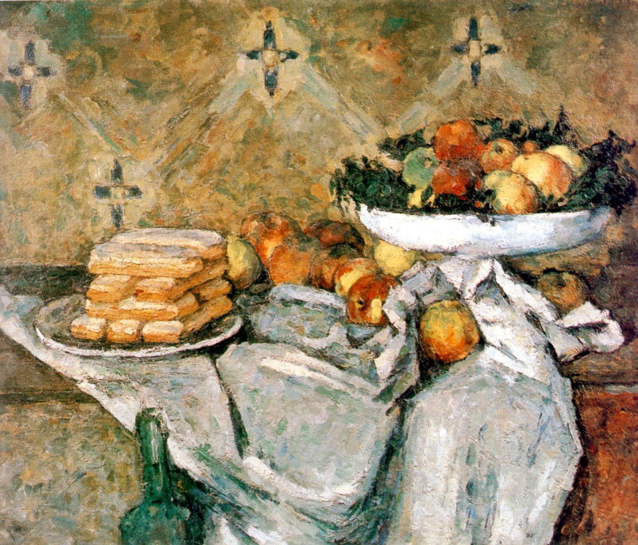 Tallerken med frugt og sværere fingre af Paul Cézanne