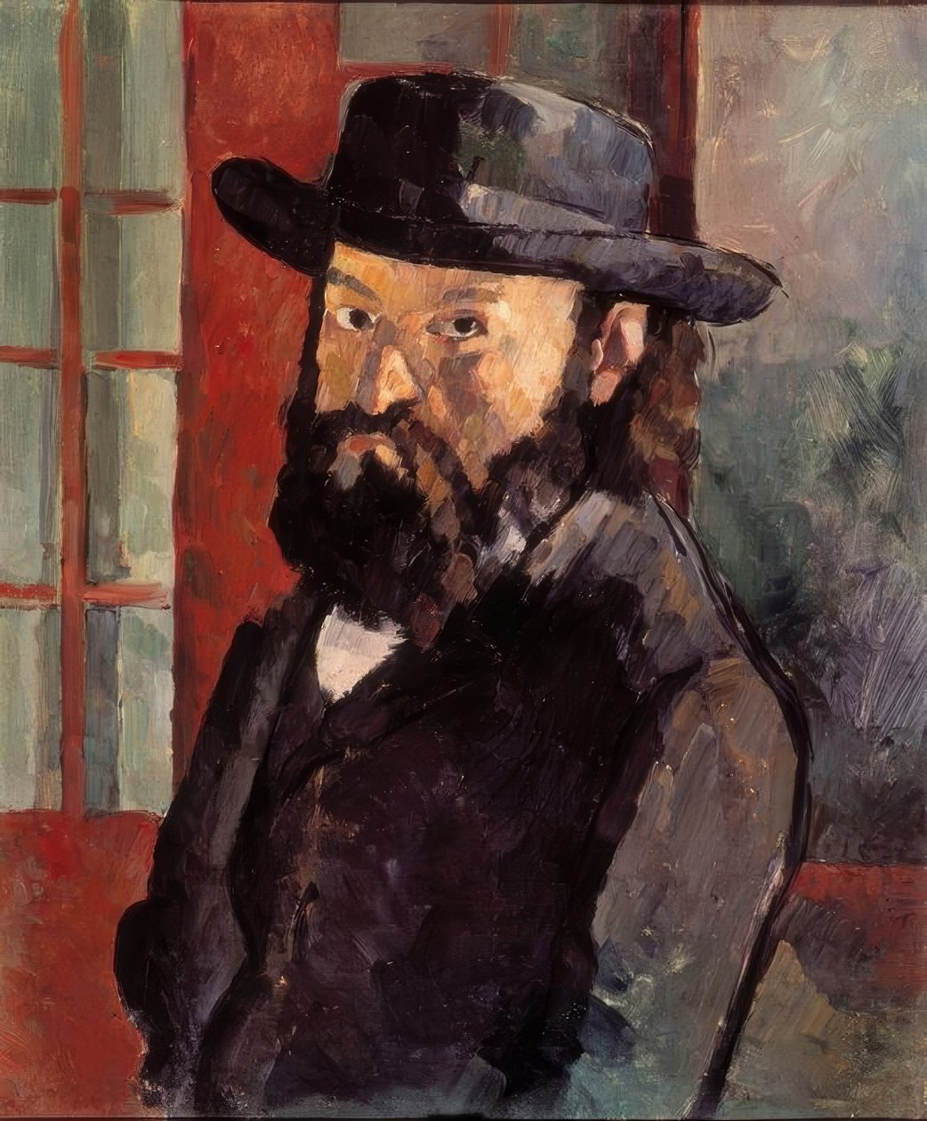 Portræt af Cézanne med filthat af Paul Cézanne