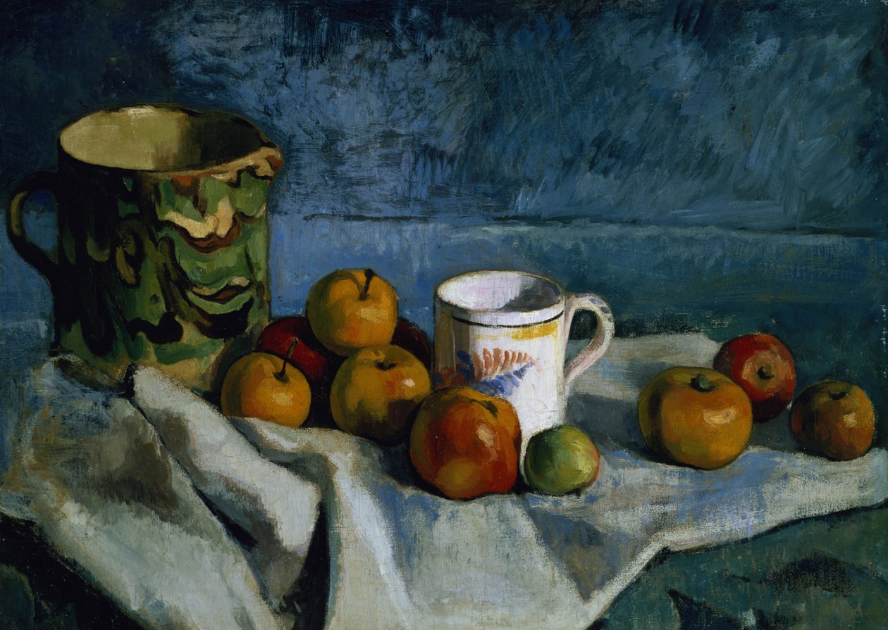 Stilleben med æbler, kop og kande af Paul Cézanne