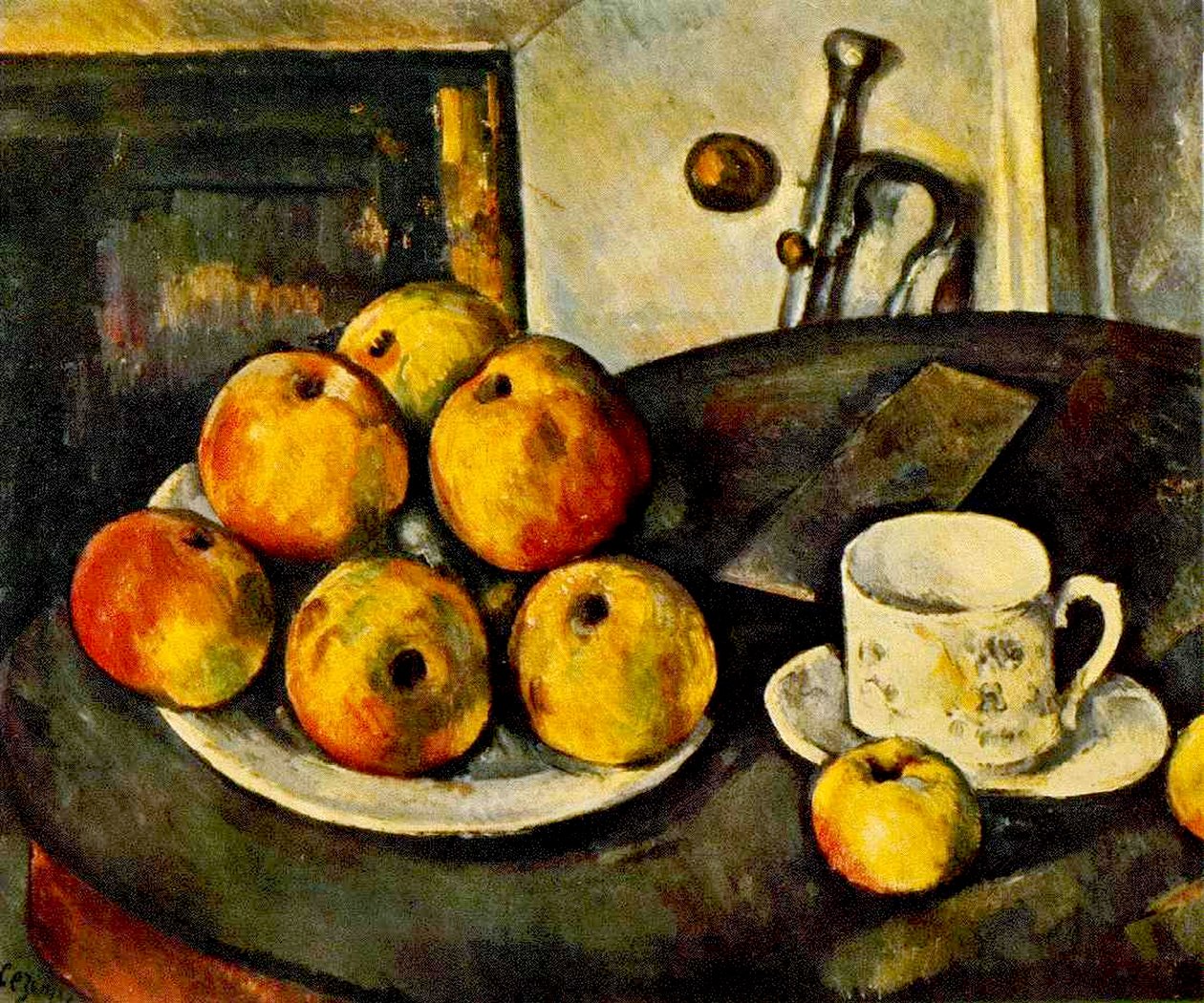 Stilleben med æbler og en kop, 1890-94 af Paul Cézanne