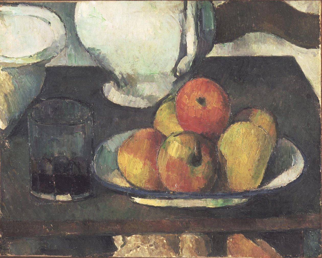 Stilleben med æbler og et glas vin af Paul Cézanne