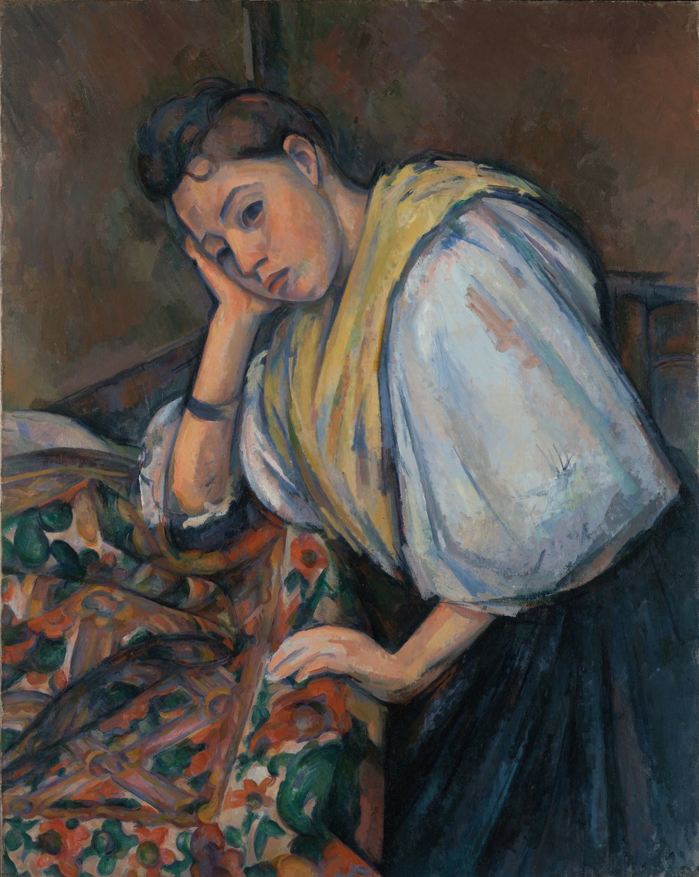 Ung italiensk kvinde ved et bord af Paul Cézanne
