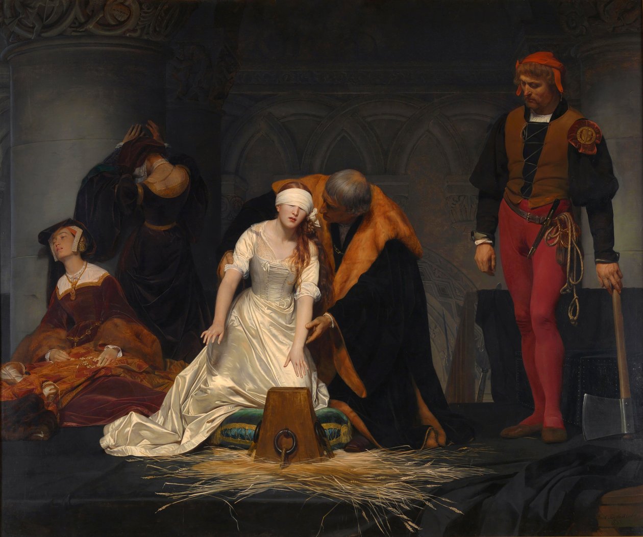 Henrettelsen af ​​Lady Jane Gray i Tower of London, AD 1554 af Paul Delaroche