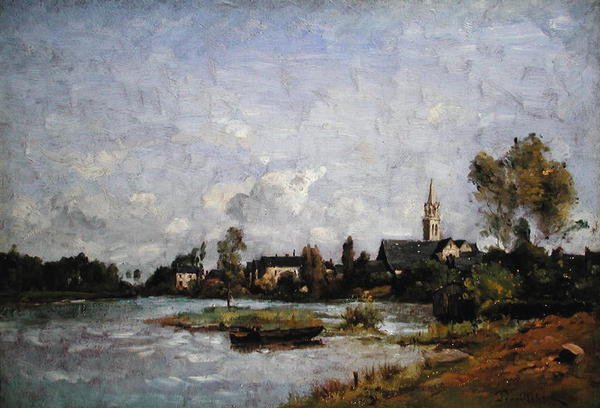 En landsby ved en flod af Paul Desire Trouillebert