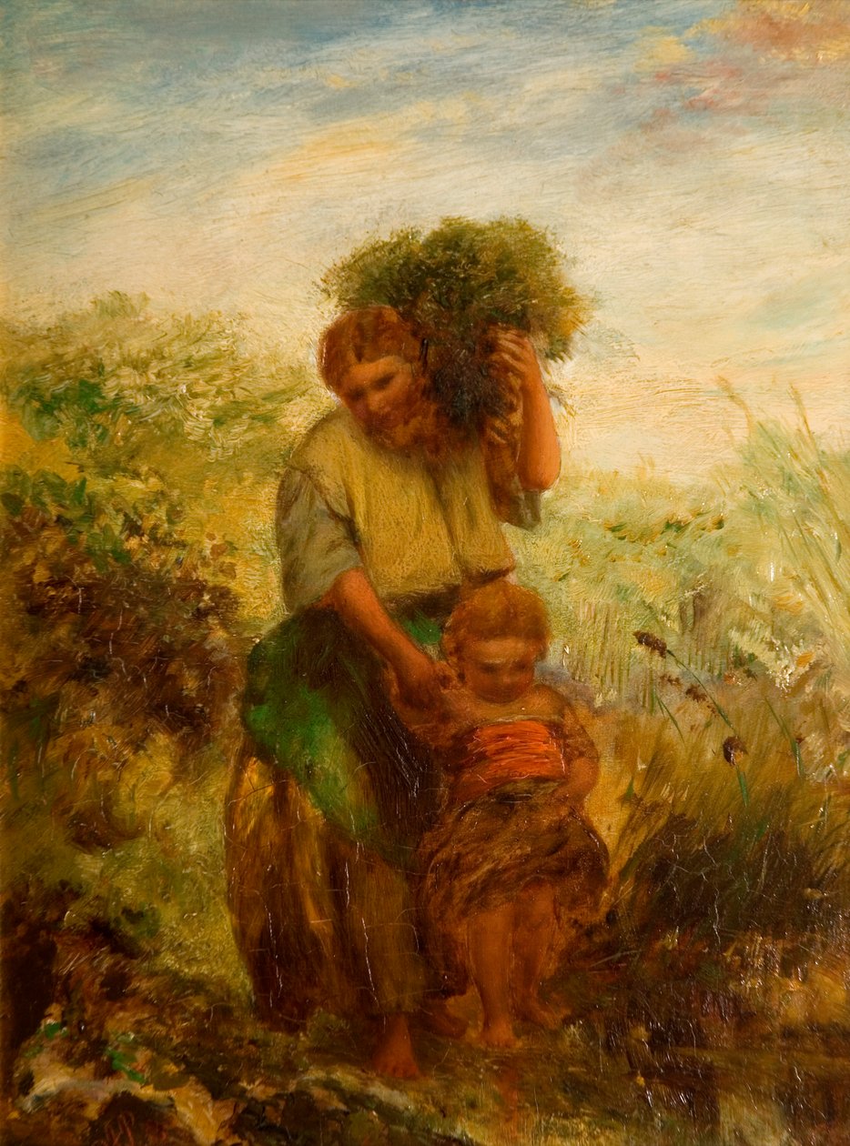 Gorse Gatherer - Child Crossing Mountain Stream, 1855 af Paul Falconer Poole