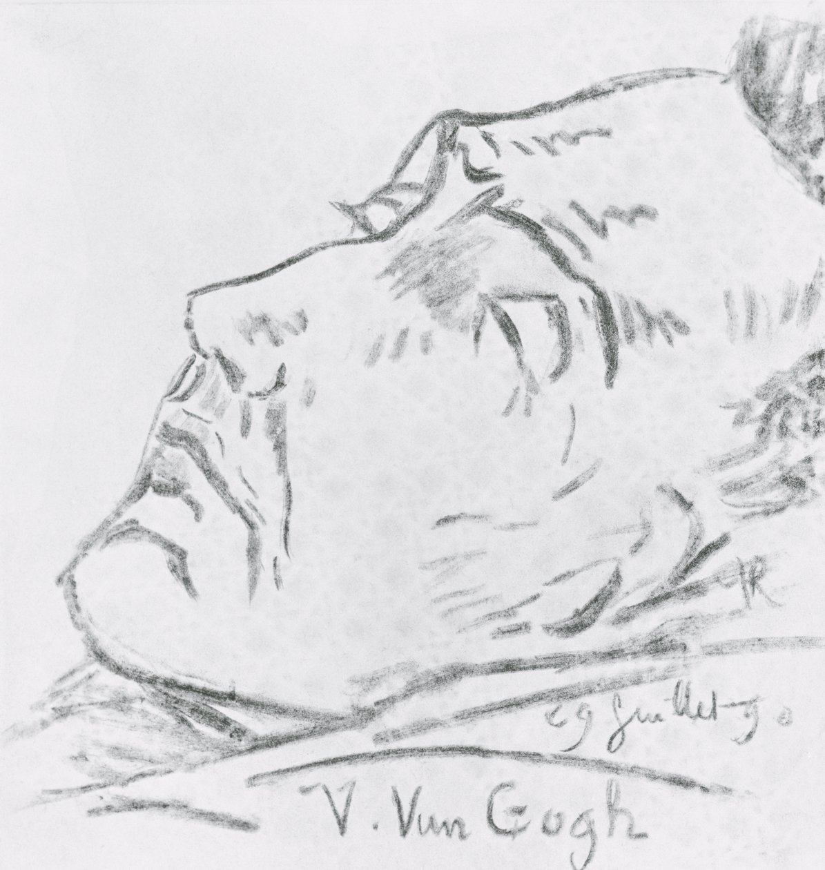 Portræt af Vincent Van Gogh (1853-90) på hans dødsleje, 29. juli 1890 (kul på papir) af Paul Gachet