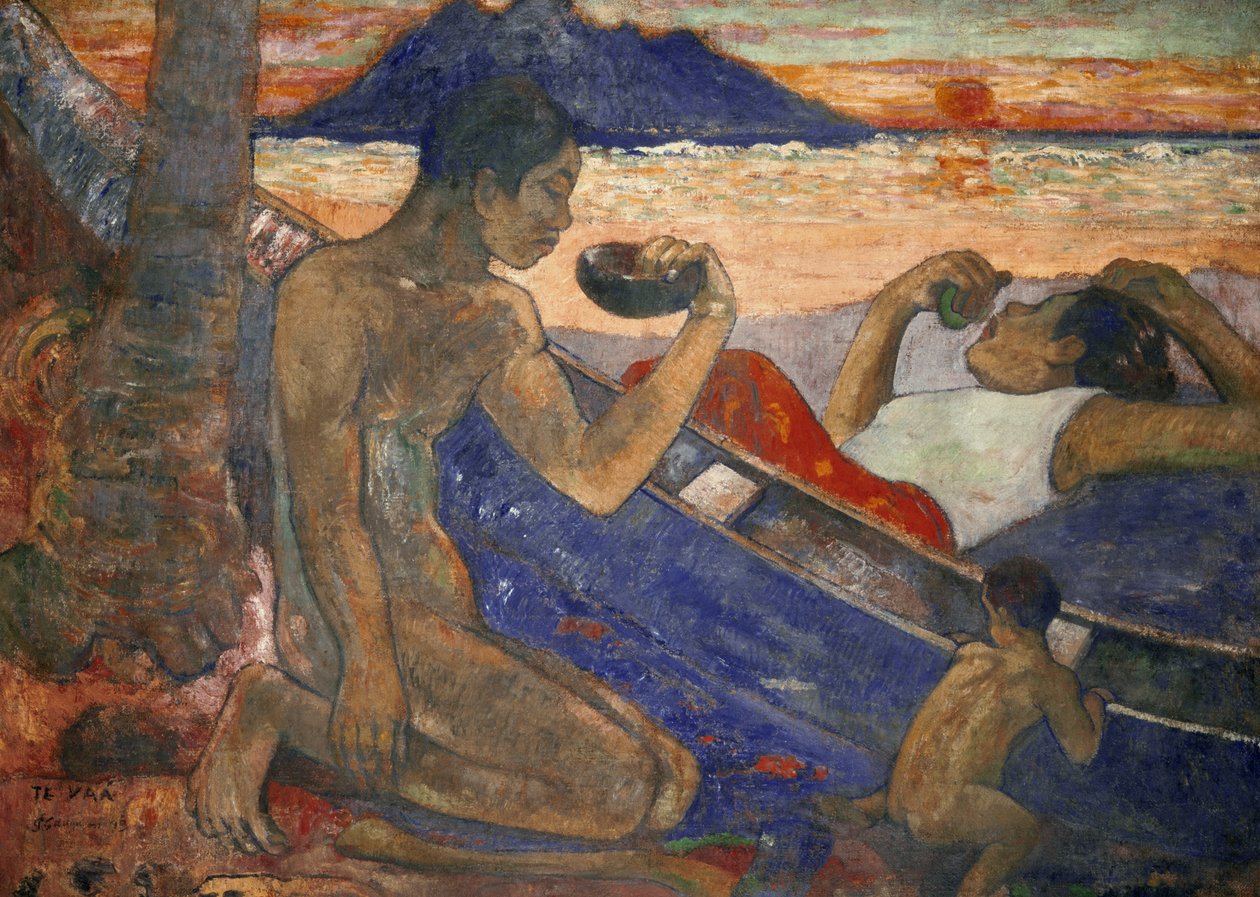 En kano (Tahitiansk familie), 1896 af Paul Gauguin