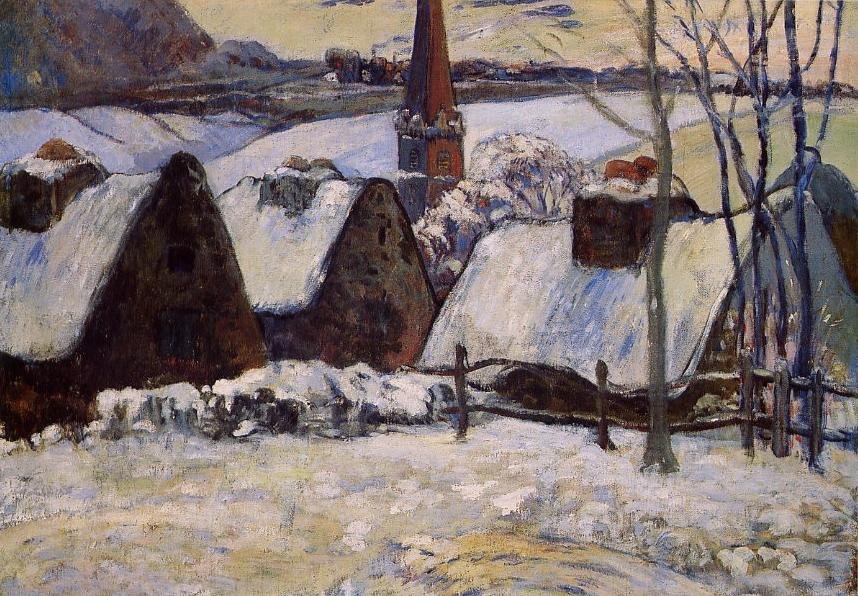 Bretonsk landsby i sneen af Paul Gauguin