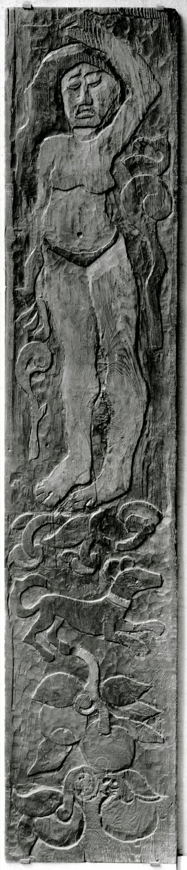 Udskåret lodret panel fra dørkarmen til Gauguins sidste bolig i Atuona på Hiva Oa (Marquesas Islands), 1902 (sequoia) af Paul Gauguin