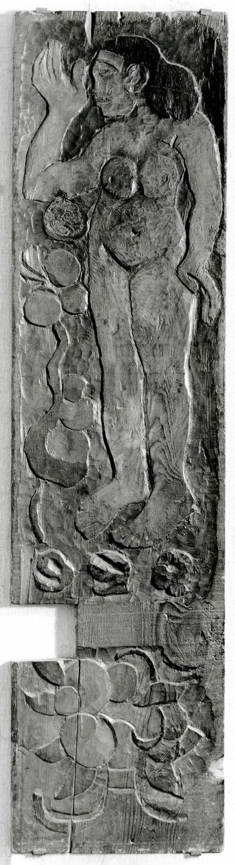 Udskåret lodret panel fra dørkarmen til Gauguins sidste bolig i Atuona på Hiva Oa (Marquesas Islands), 1902 (sequoia) af Paul Gauguin